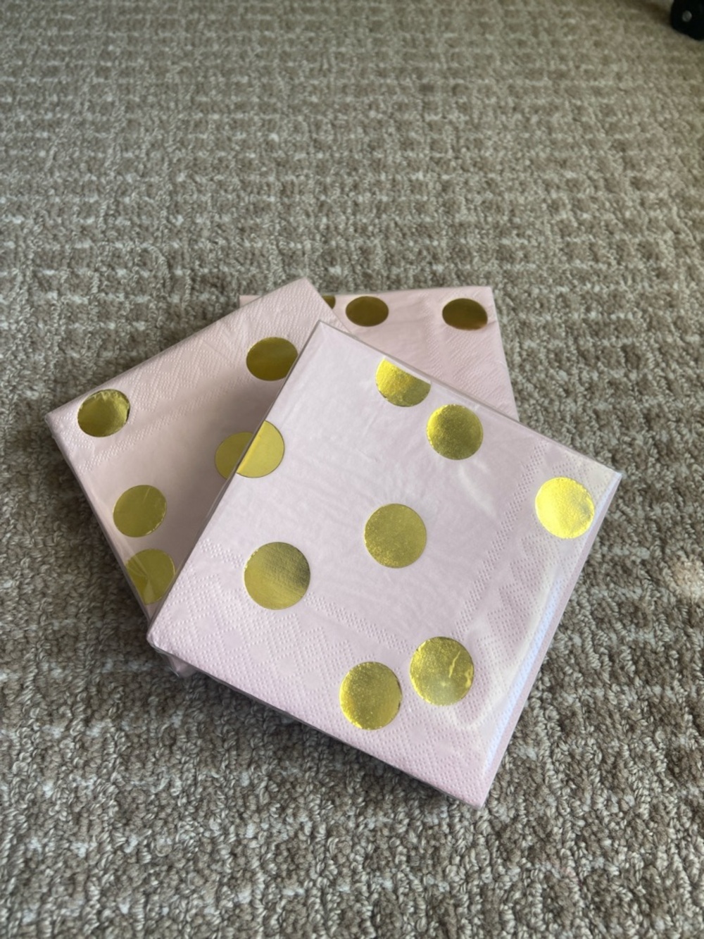 Bundle of 2 Pink Paper Napkins with Gold Polka Dots - Party Beverage Napkins